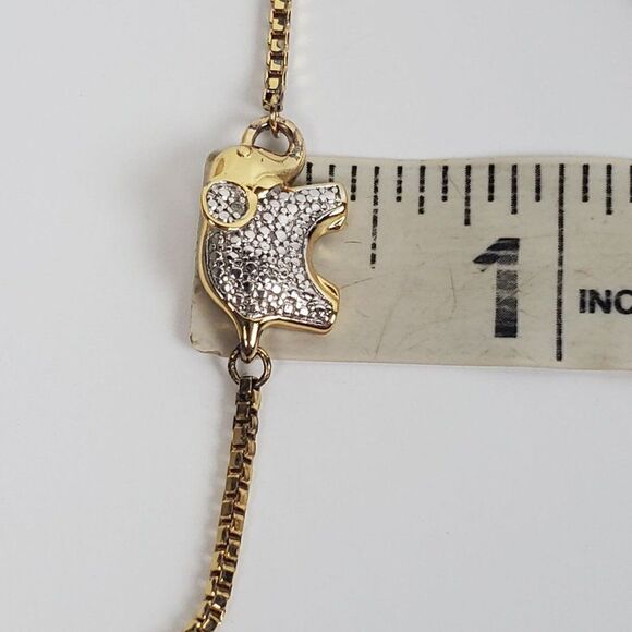 PAJ BR Genuine Diamond Chip Elephant Gold Tone Box Chain Adjustable Bracelet - Picture 11 of 13
